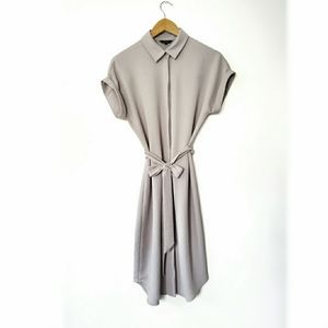 RW&CO Grey Midi Shirtdress with Tie | Size Small